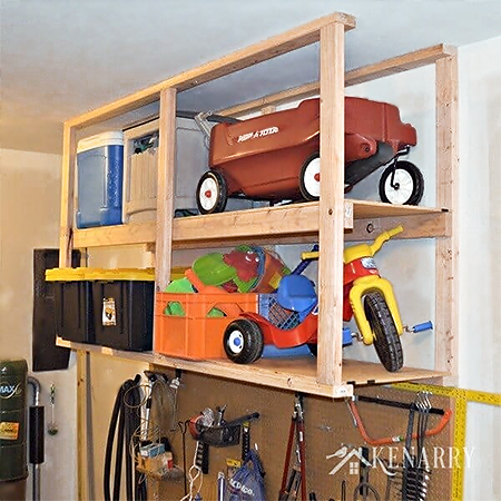 easy wood storage shelf in garage