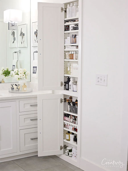 Floor-to-ceiling storage cupboards for bathroom