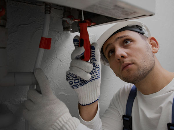 An electrician repairing a water heater