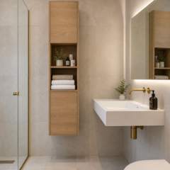 visually enlarge small townhouse bathroom