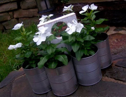 Recycled can tin flower caddy