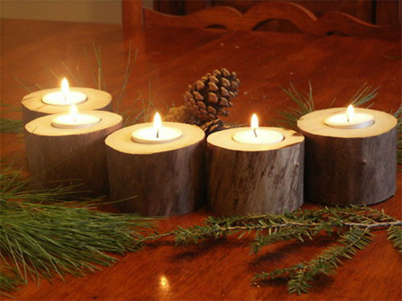 wood or timber tea light candle holder