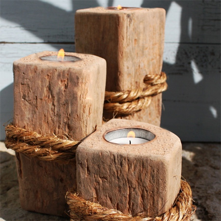 scrap wood or timber candle holders