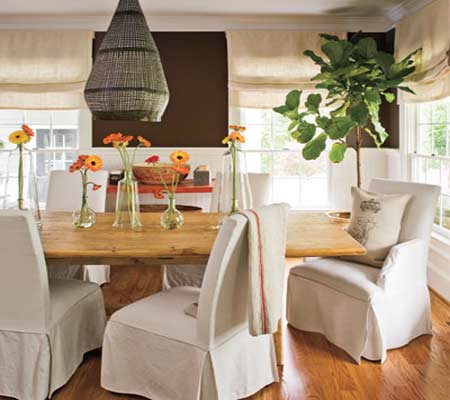 Roman shades made from burlap