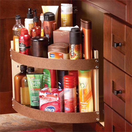 rotating storage for bathroom or kitchen cabinet
