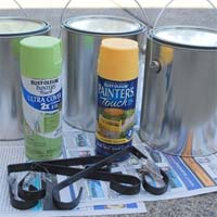 Recycled tin can potted plants