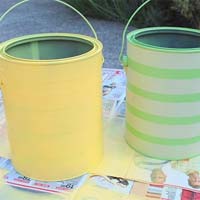 Recycled tin can potted plants